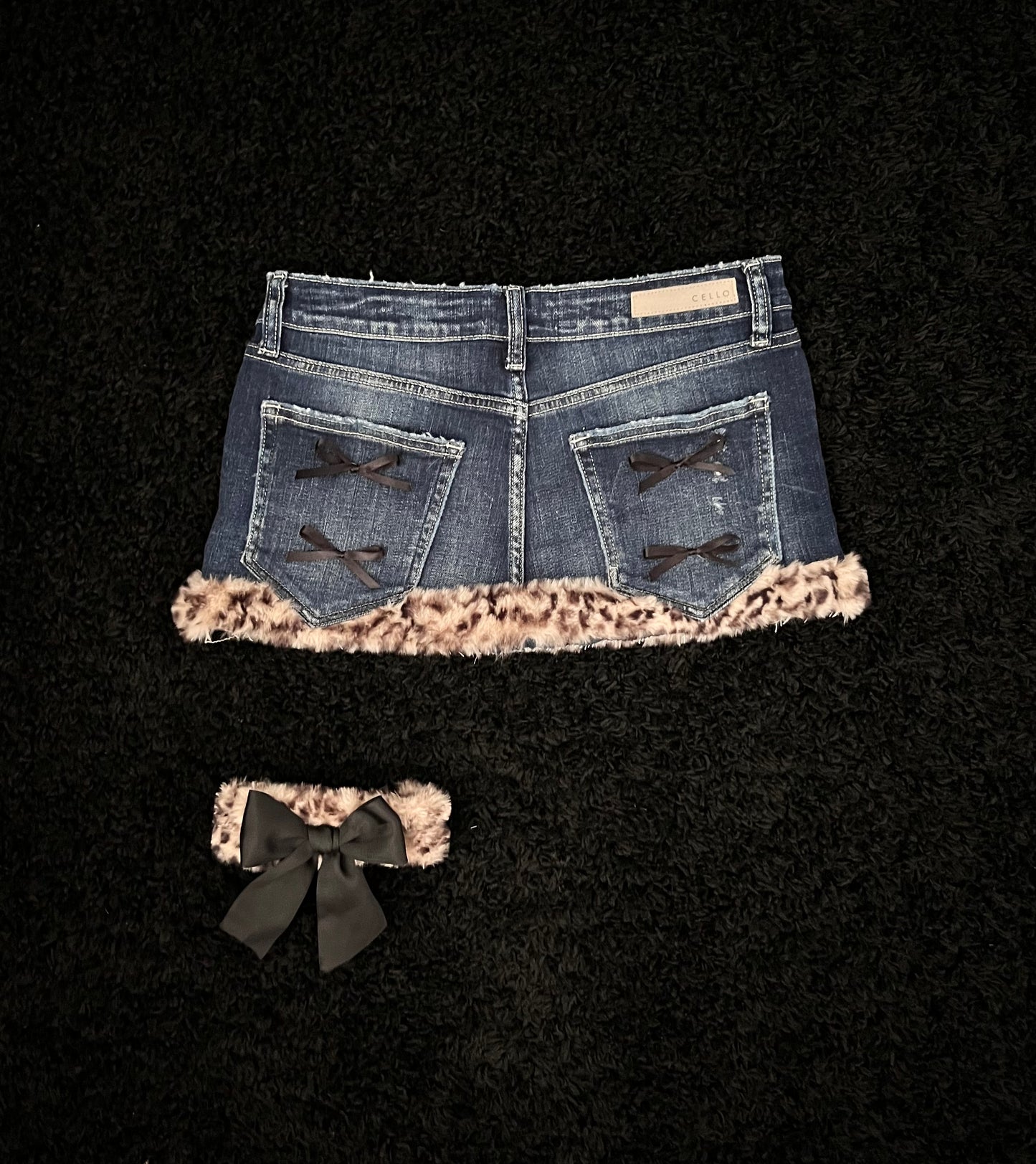 FUR TRIM DENIM SKIRT + CUFF
