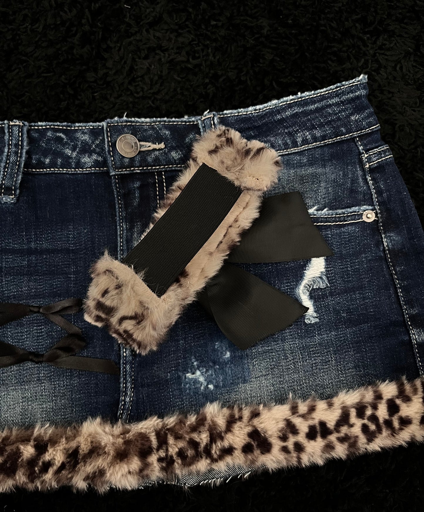 FUR TRIM DENIM SKIRT + CUFF