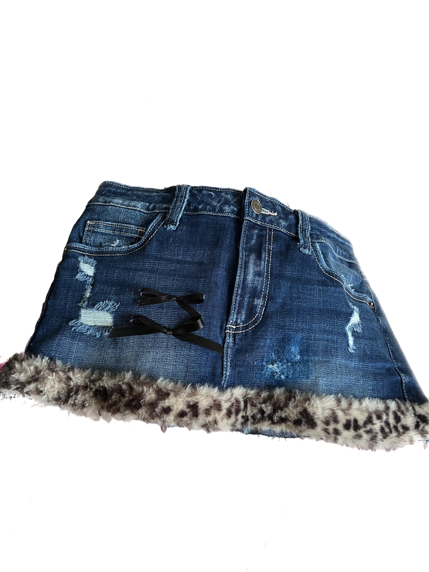 FUR TRIM DENIM SKIRT + CUFF