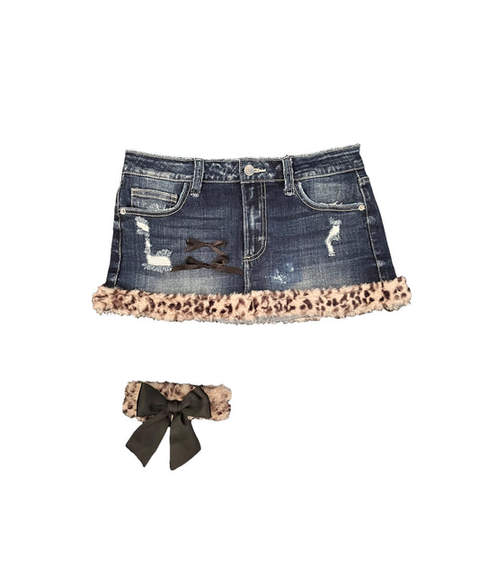 FUR TRIM DENIM SKIRT + CUFF