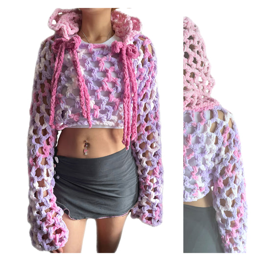 CROPPED NET HOODIE